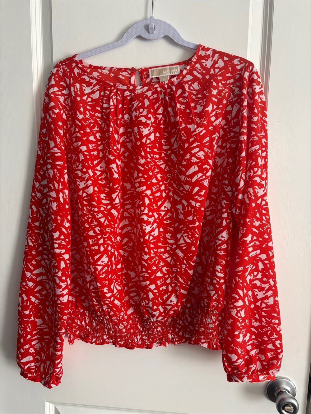 Michael Kors Orange & White Abstract Long-Sleeve Blouse